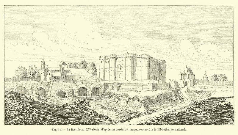 A Bastilha no século 15, depois de um desenho da época, mantido na Biblioteca Nacional de French School