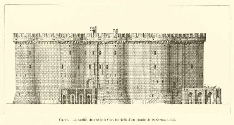 A Bastilha, no lado da cidade, fac-símile de uma placa de Du Cerceau, 1575 de French School