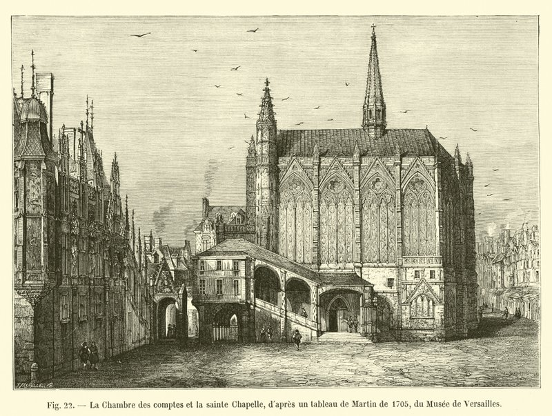 A Câmara de Contas e a Santa Capela, depois de uma pintura de Martin de 1705, o Museu de Versalhes de French School