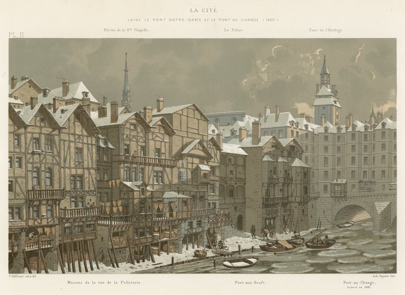A cidade, entre a ponte de Notre-Dame e Pont au Change, 1650 de French School