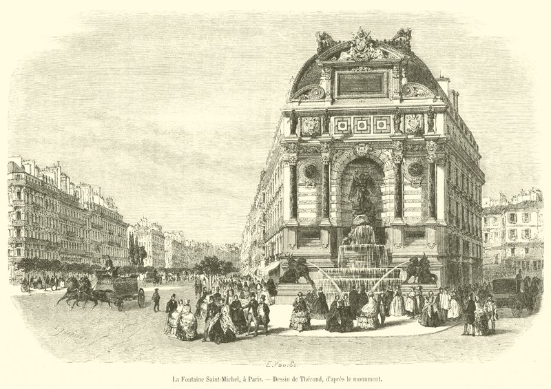 A Fonte de Saint-Michel, em Paris (gravura) de French School