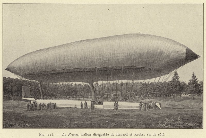 França, o dirigível de Renard e Krebs, visto de lado (gravura) de French School
