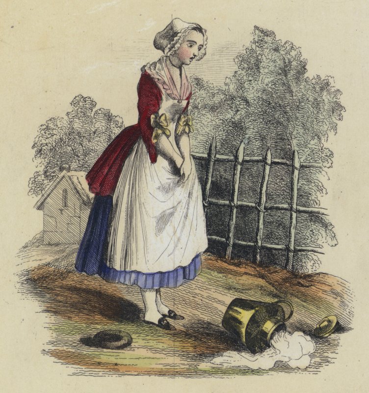 La Laitiere Et Le Pot Au Lait (gravura colorida) de French School