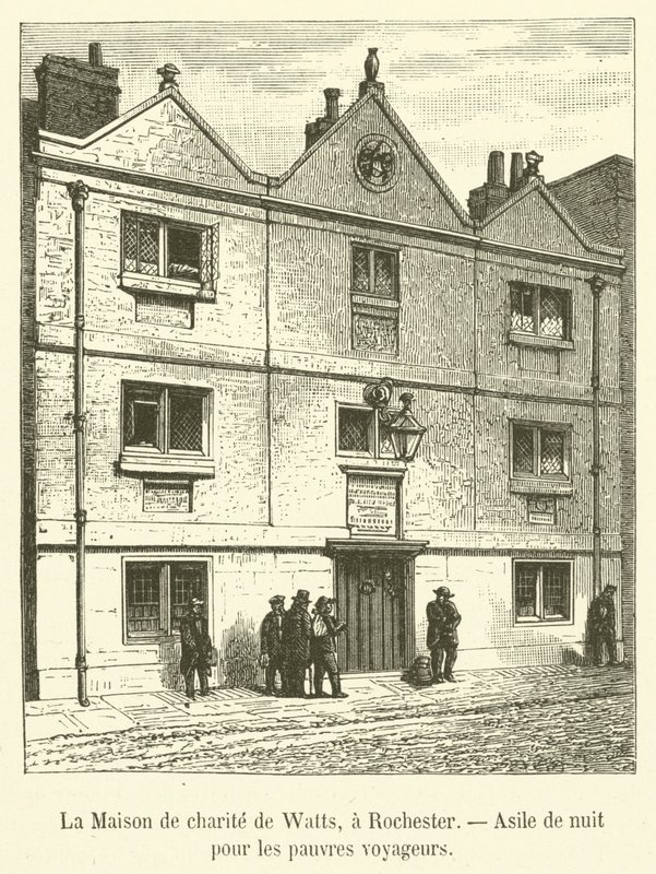 The Watts Charity House, Rochester, um abrigo nocturno para viajantes pobres (gravura) de French School