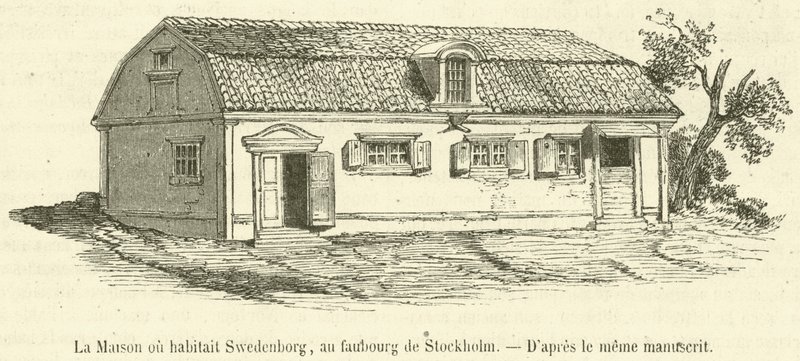 A casa onde o Swedenborg vivia, no subúrbio de Estocolmo (gravura) de French School
