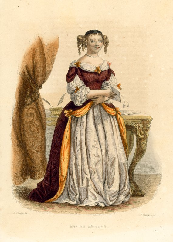 A Marquesa de Sevigne (gravura a cores) de French School