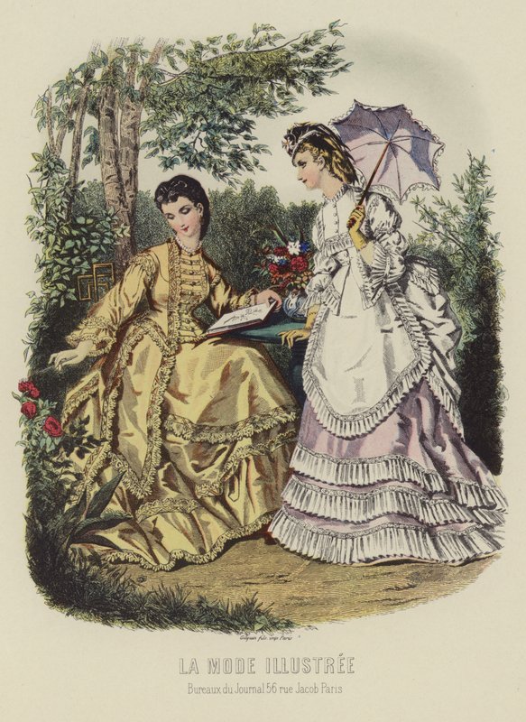 La Mode Illustree, duas mulheres bem vestidas de French School