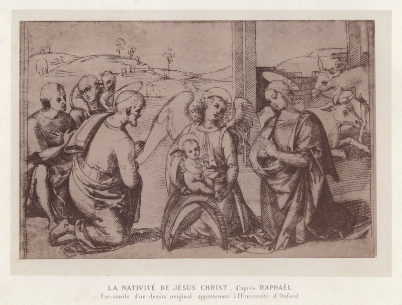A Natividade de Jesus Cristo, depois de Rafael, fac-símile de um desenho original pertencente à Universidade de Oxford (chromolitho) de French School