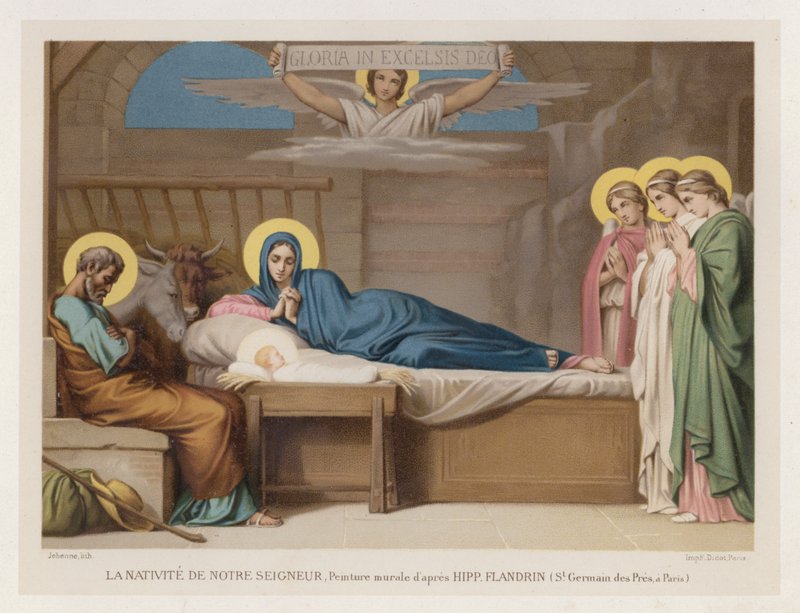A Natividade de Nosso Senhor, Mural após Hipp Flandrin, St Germain des Pres, Paris (chromolitho) de French School