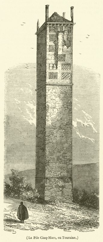 La Pile Cinq-Mars, em Touraine (gravura) de French School