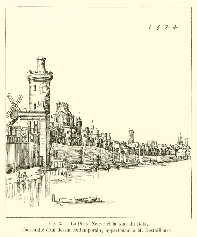 A Porte Neuve e a Tour du Bois; fac-símile de um desenho contemporâneo, pertencente a M Destailleurs de French School