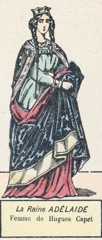 Rainha Adelaide, Esposa de Hugues Capet (gravura colorida) de French School