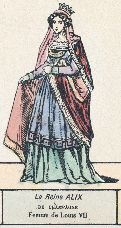 Rainha Alix de Champagne, Esposa de Luís VII (gravura a cores) de French School
