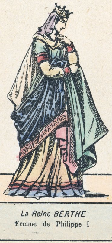Rainha Berthe, Esposa de Filipe I (gravura colorida) de French School