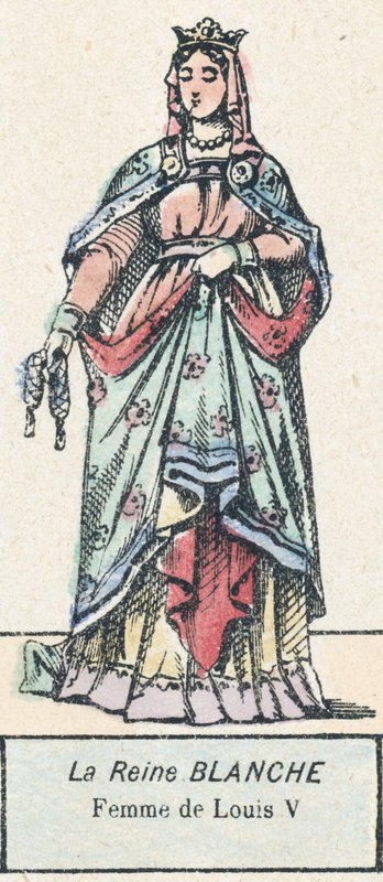 A Rainha Branca, Esposa de Luís V (gravura colorida) de French School