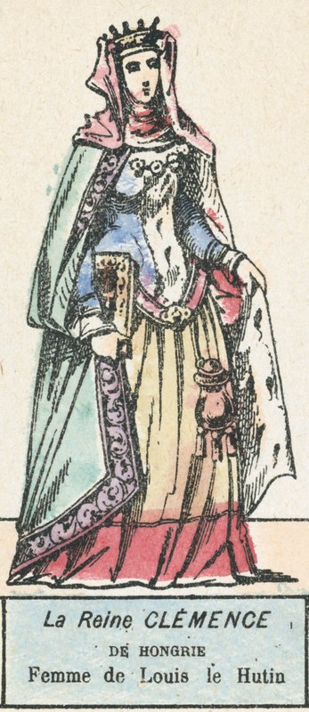 Rainha Clemence da Hungria, Esposa de Louis the Hutin (gravura colorida) de French School