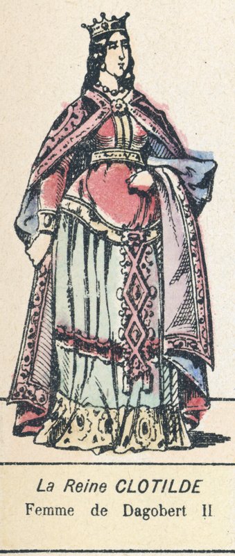Rainha Clotilde, Esposa de Dagobert II (gravura a cores) de French School