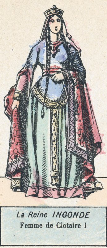 Rainha Ingonde, Esposa de Clotaire I (gravura colorida) de French School