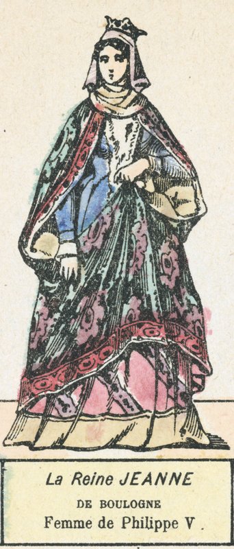 Rainha Jeanne de Boulogne, Esposa de Filipe V (gravura a cores) de French School