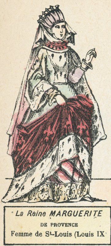 Rainha Marguerite da Provença, Esposa de St-Louis (Luís IX) (gravura colorida) de French School