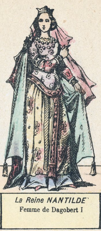 Rainha Nantilde, Esposa de Dagobert I (gravura colorida) de French School