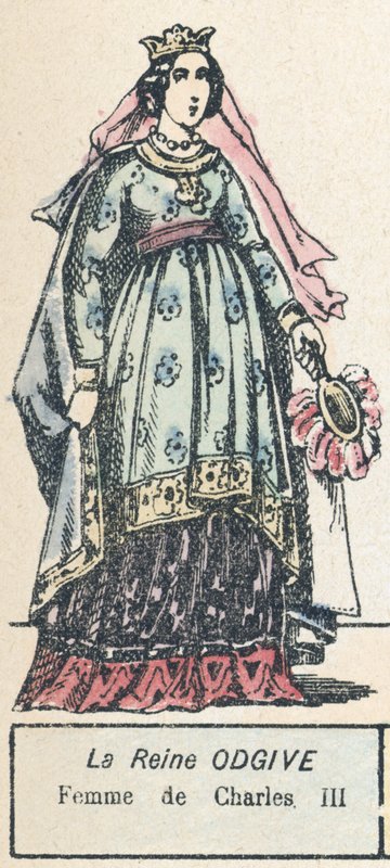A Rainha Odgive, Esposa de Carlos III (gravura a cores) de French School