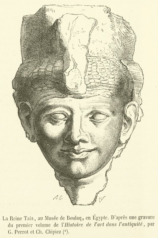 Rainha Taia, no Museu de Boulaq, Egipto (gravura) de French School
