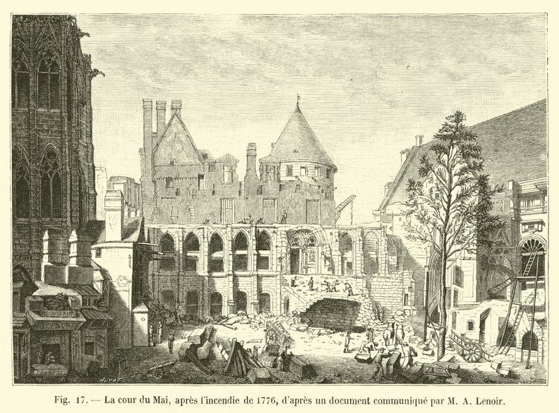 O pátio de maio, após o incêndio de 1776, depois de um documento comunicado por MA Lenoir de French School