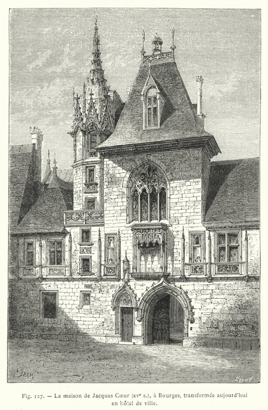 A casa de Jacques Coeur, século XV, em Bourges, agora transformada em prefeitura (gravura) de French School