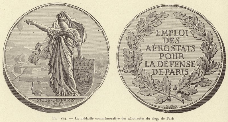 A medalha comemorativa dos aviadores do cerco de Paris (gravura) de French School