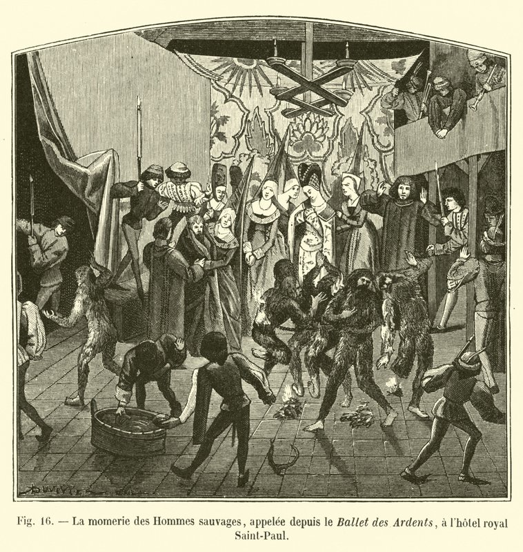 A múmia dos homens selvagens, chamada desde o Ballet of the Ardents, no hotel real Saint-Paul de French School