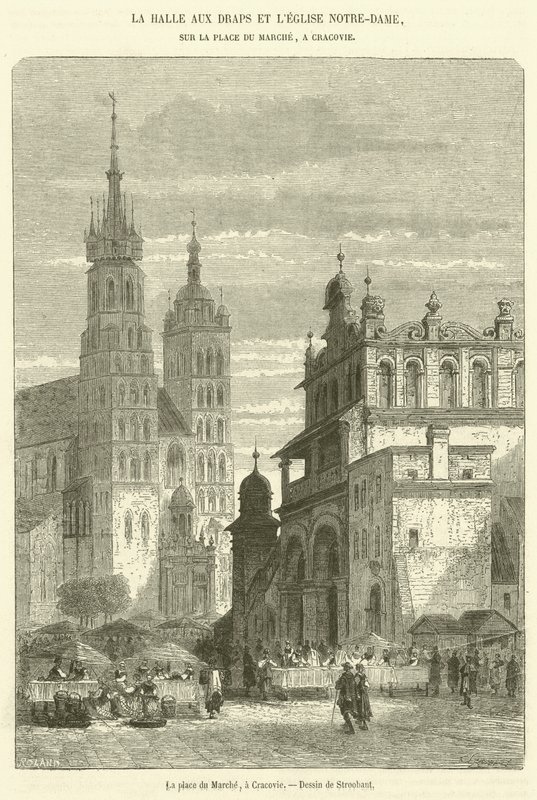A Praça do Mercado em Cracóvia (gravura) de French School