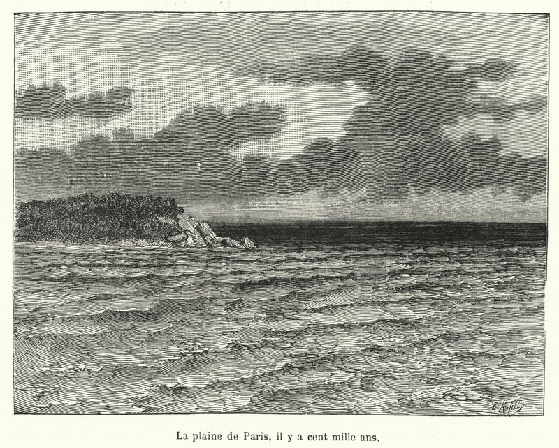 A planície de Paris, há cem a mil anos (gravura) de French School