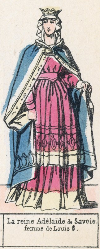 Rainha Adelaide de Sabóia, esposa de Luís 6 (gravura colorida) de French School