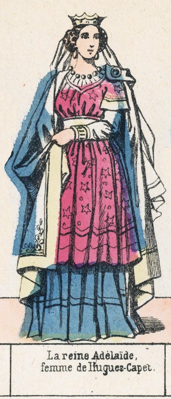 Rainha Adelaide, esposa de Hugues-Capet (gravura colorida) de French School