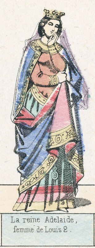 Rainha Adelaide, esposa de Louis 2 (gravura colorida) de French School