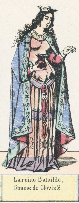 Rainha Bathilde, esposa de Clovis 2 (gravura a cores) de French School