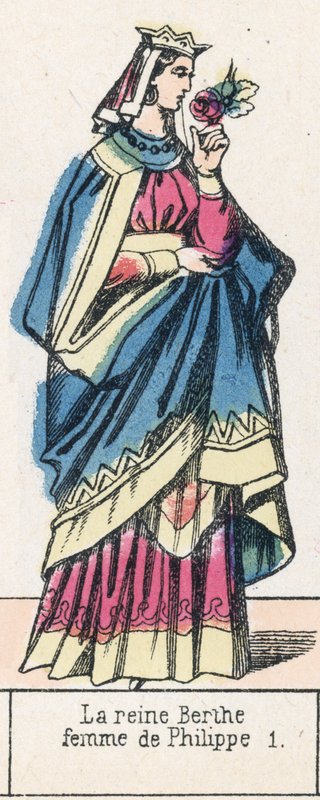 Rainha Berthe, esposa de Filipe 1 (gravura colorida) de French School