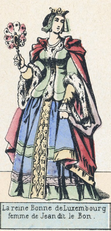 Rainha Bona do Luxemburgo, esposa de João o Bom (gravura a cores) de French School