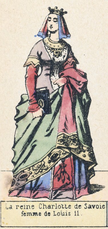 Rainha Charlotte de Savoy, esposa de Louis 11 (gravura colorida) de French School