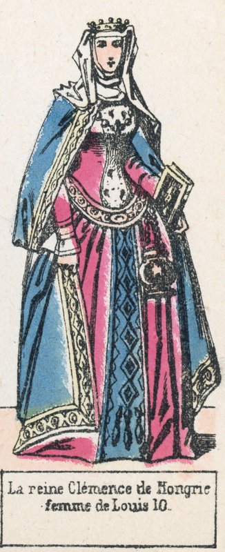 Rainha Clemence da Hungria, esposa de Louis 10 (gravura colorida) de French School