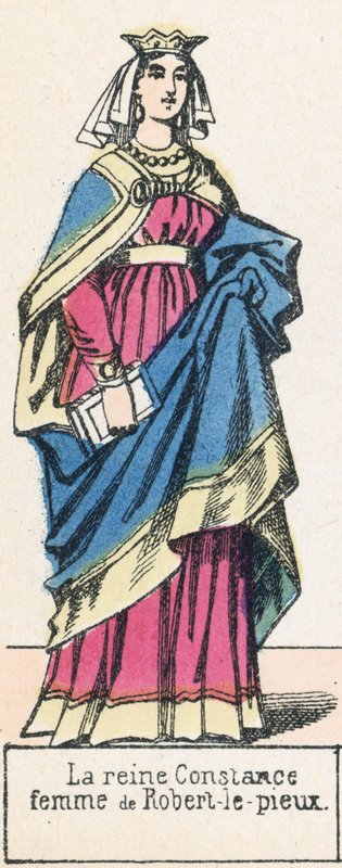 Rainha Constança, esposa de Robert the Pious (gravura colorida) de French School