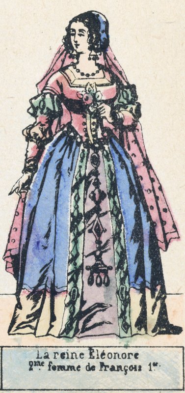 Rainha Eleanor, 2ª esposa de Francisco I (gravura colorida) de French School