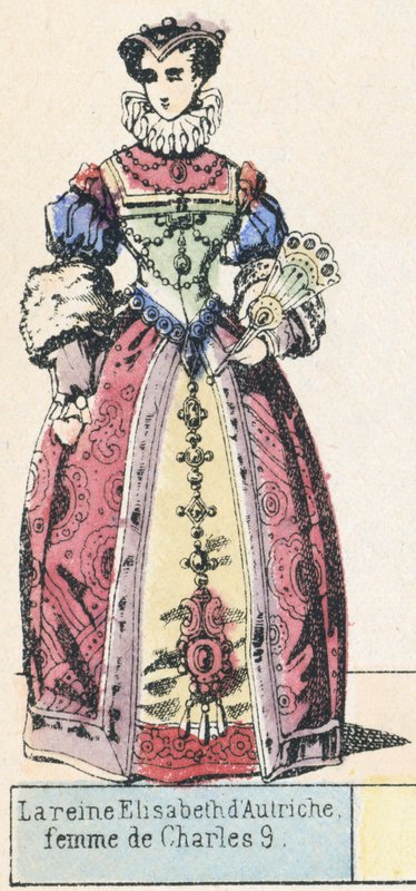 Rainha Elizabeth da Áustria, esposa de Charles 9 (gravura colorida) de French School