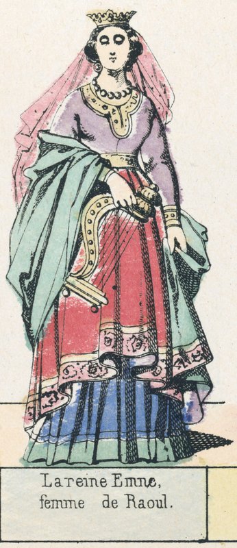 Rainha Emne, esposa de Raoul (gravura colorida) de French School