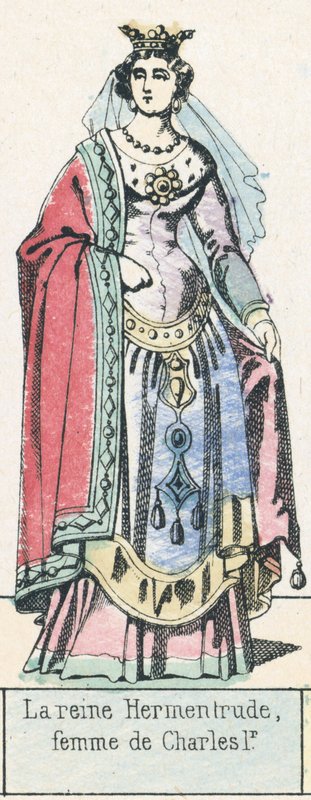 Rainha Hermentrude, esposa de Carlos I (gravura colorida) de French School