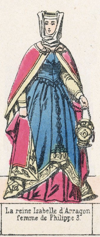 Rainha Isabel de Arragon, esposa de Filipe 3 (gravura colorida) de French School