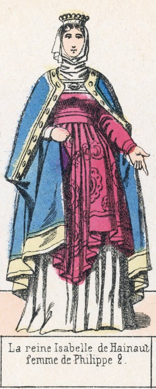 Rainha Isabel de Hainaut, esposa de Filipe 2 (gravura colorida) de French School