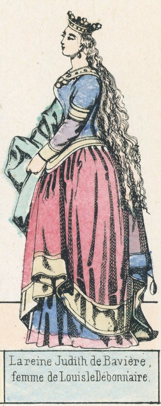 Rainha Judith de Baviere, esposa de Louis the Pardoner (gravura colorida) de French School