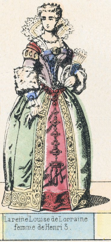 Rainha Santa Luísa de Lorena, esposa de Henrique 3 (gravura colorida) de French School